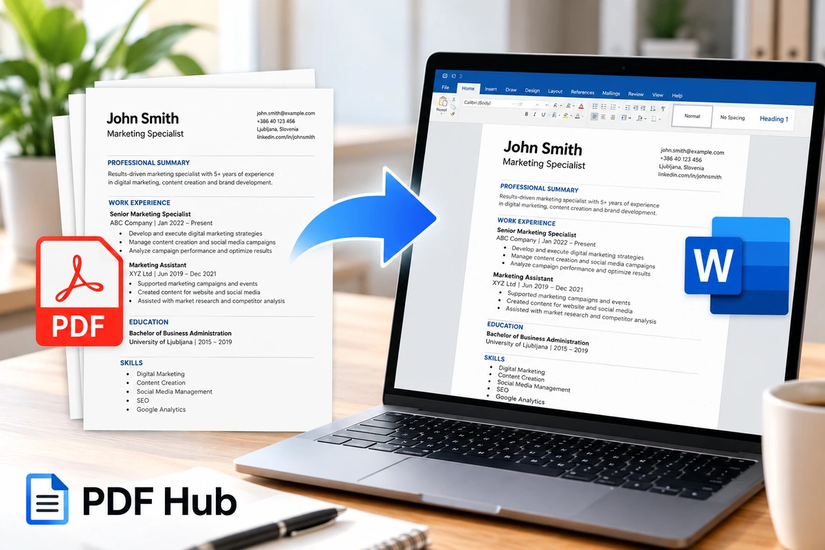 How to convert a PDF resume to Word for editing using PDF Hub